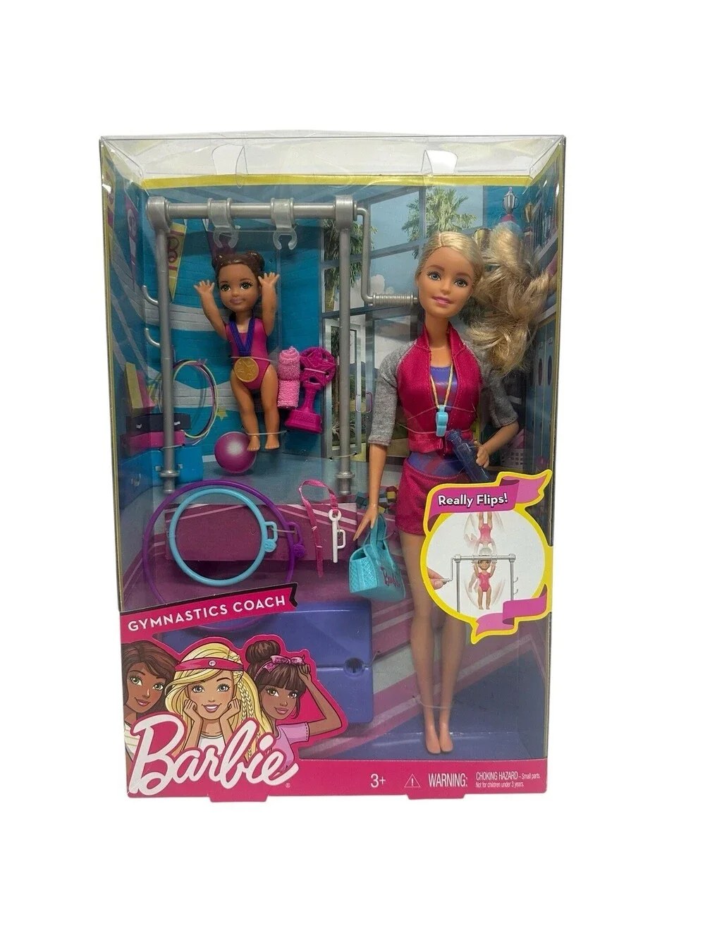 Barbie Gymnastics Coach Set – Balance Beam Coach & Student Dolls Flipping